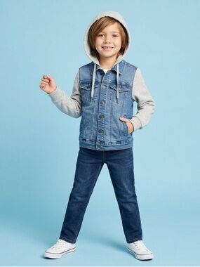 ❄️Kids Denim Hooded Jacket in Light Blue and Gray
